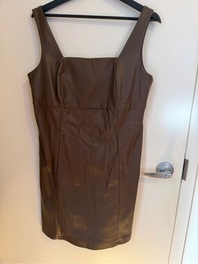 Faux Leather body con brown mini dress